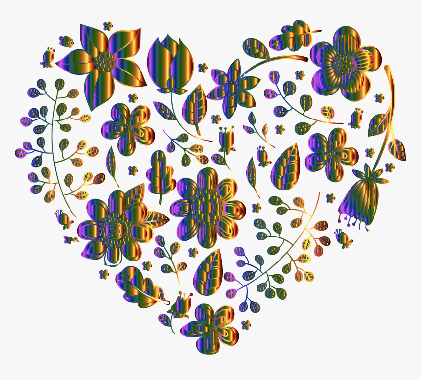 Chromatic Floral Heart No Background Clip Arts - Heart Design Transparent Background, HD Png Download, Free Download