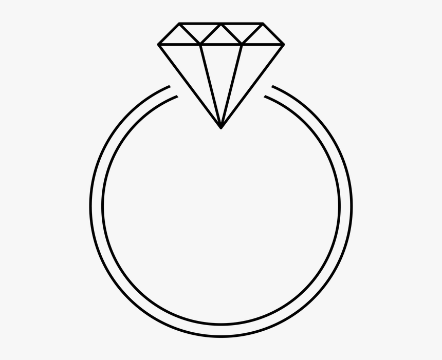 Ring, Diamond, Black, Transparent Background, Template - Simple Pocket Watch Drawing, HD Png Download, Free Download