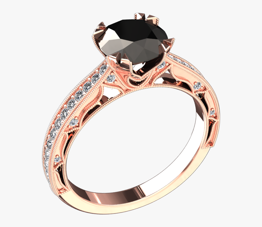 00 Carat Black Diamond Center 14k Gold Ring Style - Engagement Ring, HD Png Download, Free Download