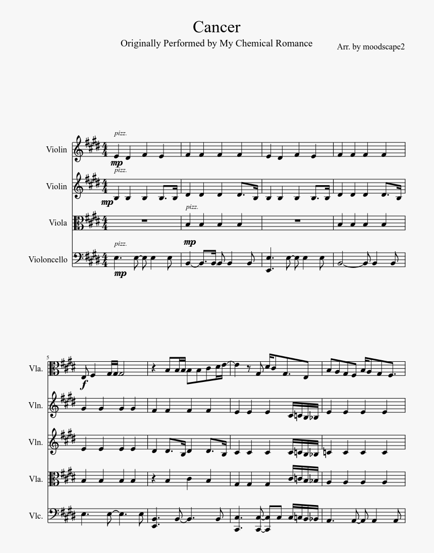 Transparent My Chemical Romance Png - Cancer Mcr Violin Sheet Music, Png Download, Free Download