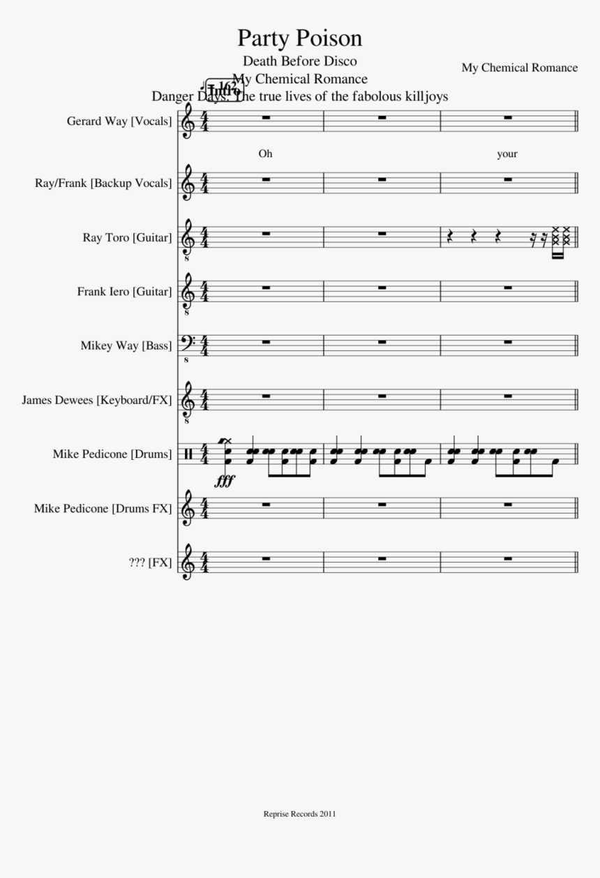 Party Poison Slide, Image - Great Party Frank Iero Sheet Music, HD Png Download, Free Download