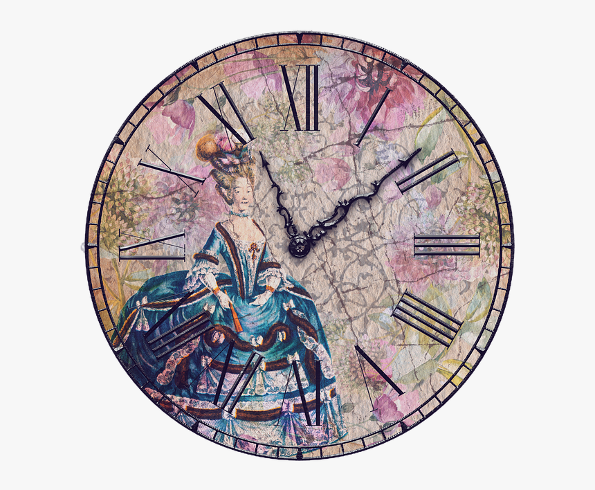 Clock, Vintage, Time, Old, Past, Lady, Fashion, Flowers - Visual Arts, HD Png Download, Free Download