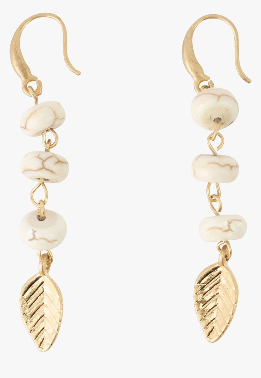 *3 Cream Stones With Gold Leaf Earrings - Earrings, HD Png Download, Free Download