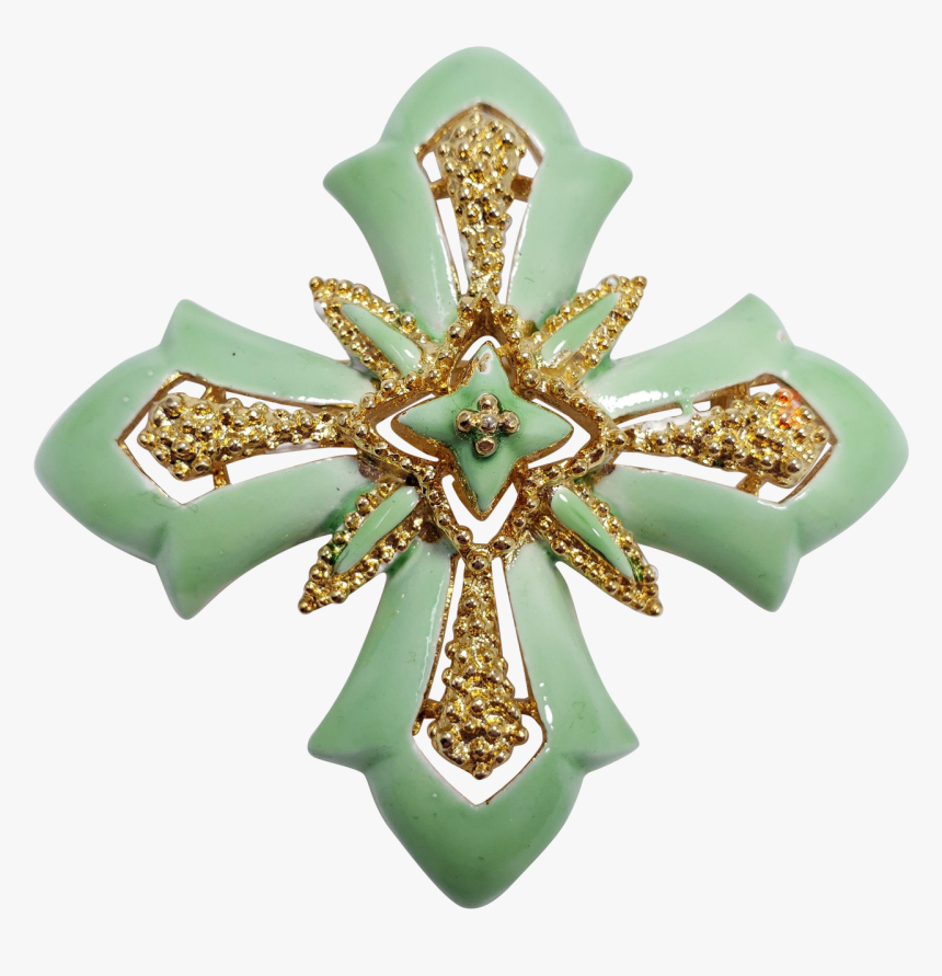 Vintage Lisner Green Enamel Maltese Cross Pin Brooch - Brooch, HD Png Download, Free Download