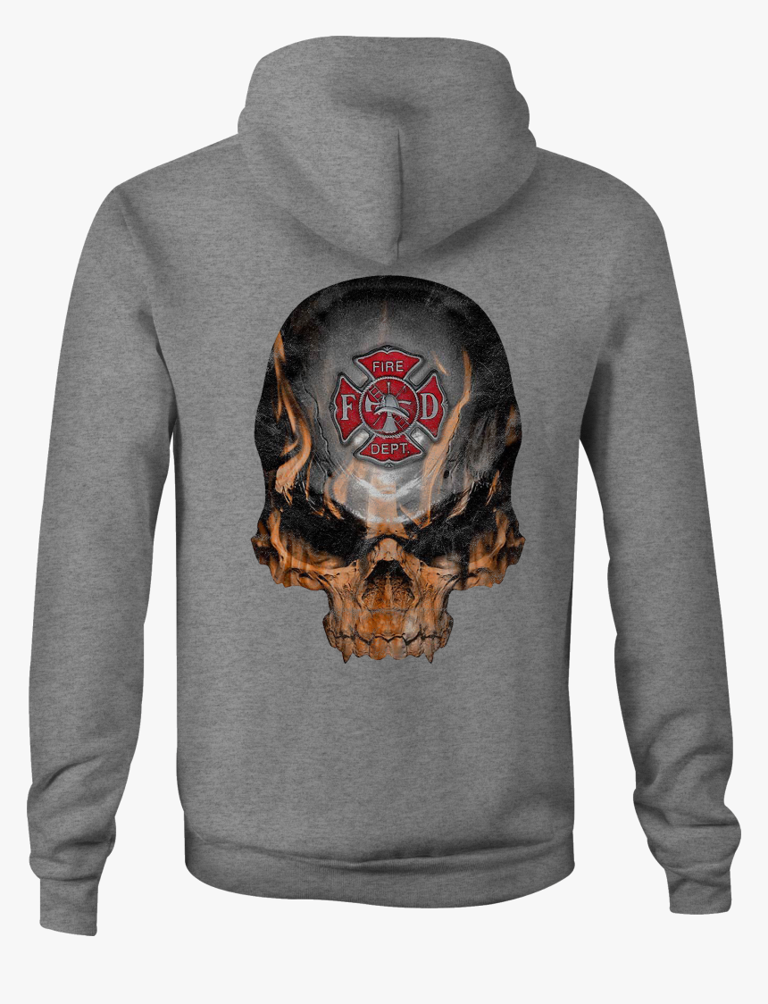 Zip Up Hoodie Flaming Skull Fire Fighter Maltese Cross - Hoodie, HD Png Download, Free Download