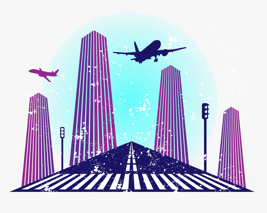 Transparent Airplane Border Clipart - Airplane And Building Vector, HD Png Download, Free Download