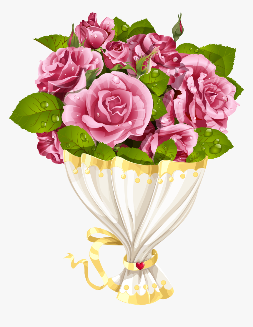 Rose Bouquet With Heart Transparent Png Clip Art Image - Rose Bouquet Transparent Background Bouquet Clipart, Png Download, Free Download