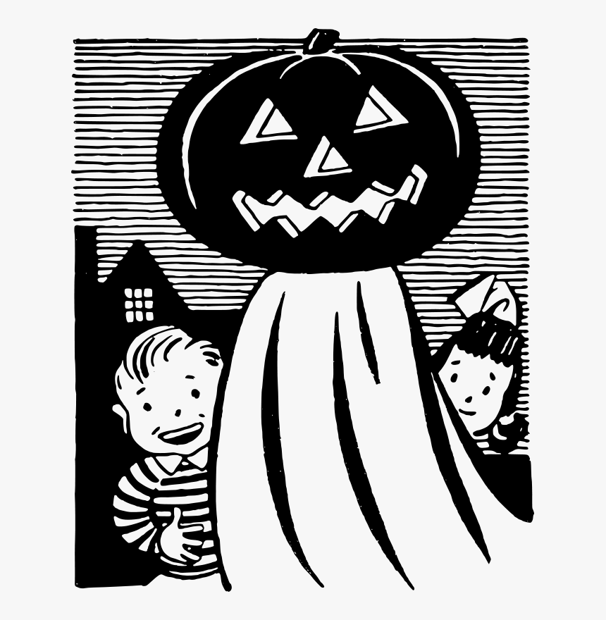Retro Pumpkin Ghost - Black And White Ghost Clipart, HD Png Download, Free Download