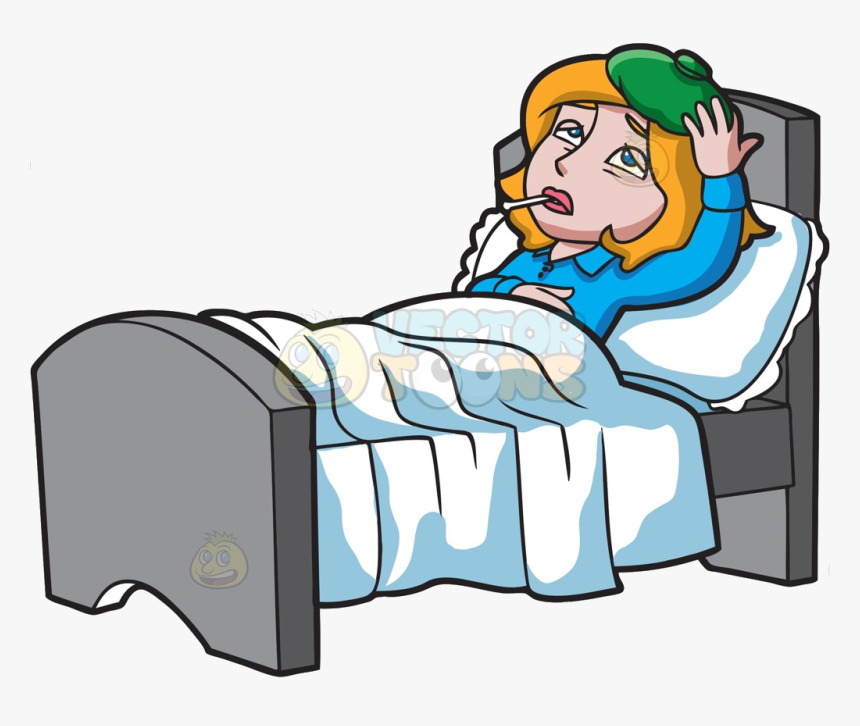 Sick Person In Bed Clipart Drawing Design Kids Transparent - Sick Woman In ...