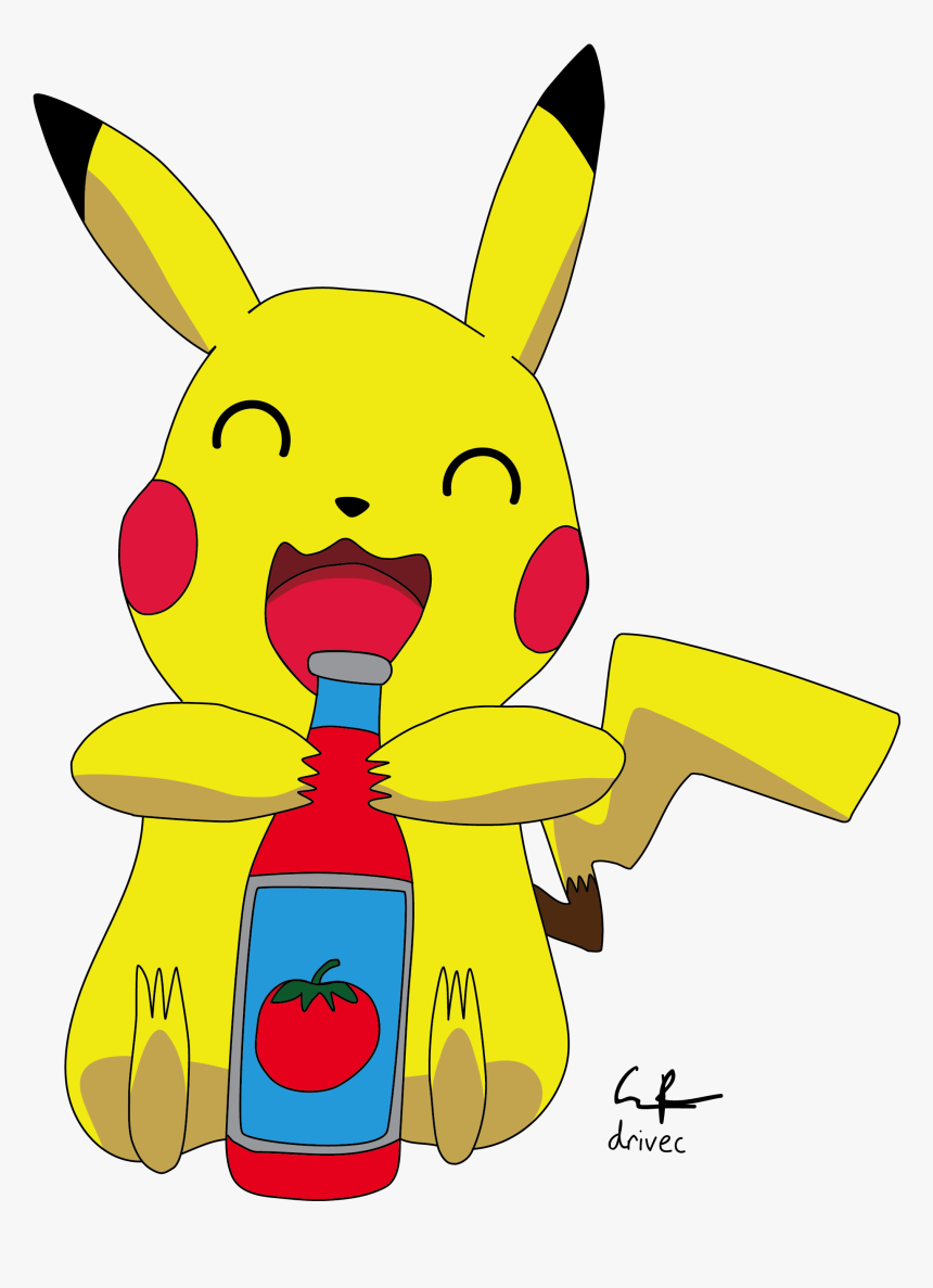 Pikachu And The Ketchup Bottle - Cartoon, HD Png Download, Free Download