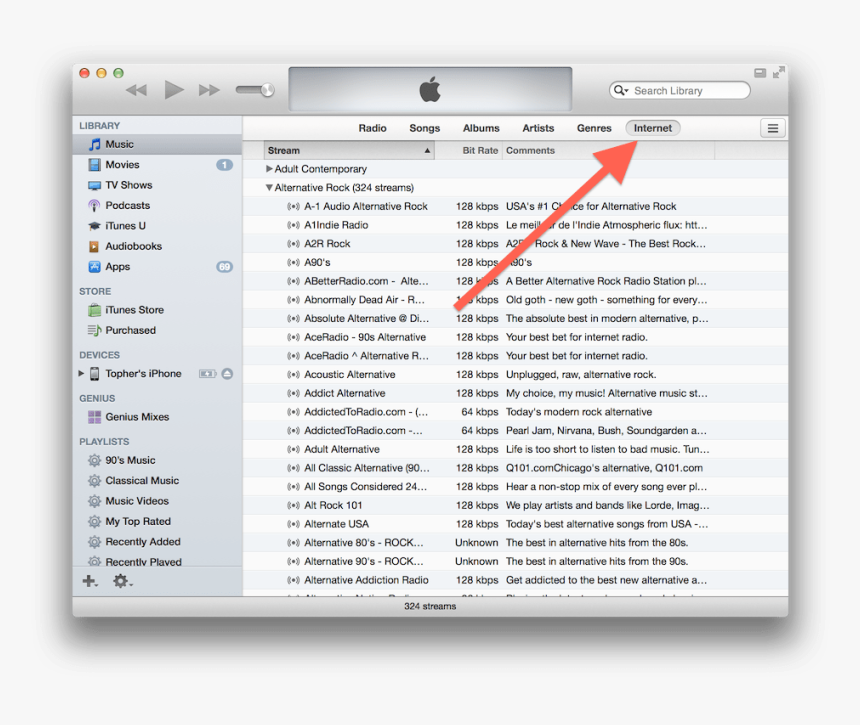 Internet Radio Stations In Itunes - Cual Es La Barra De Menu Itunes, HD Png Download, Free Download