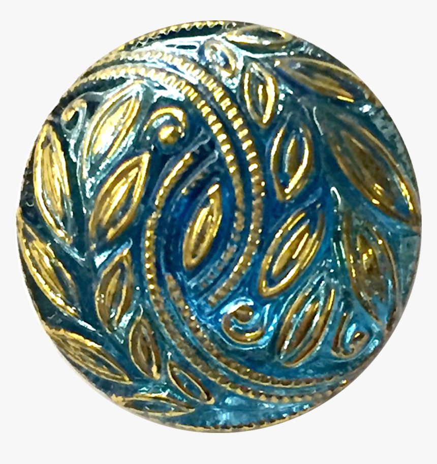 Sky Blue With Gold Laurel Leaves Czech Glass Button - Gemstone, HD Png Download, Free Download