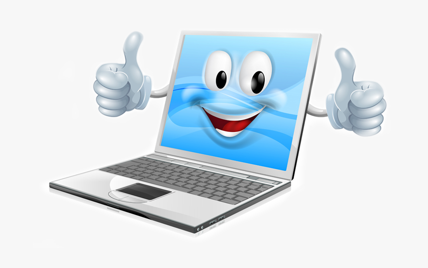 Laptop With A Cartoon Smiley Face On The Screen Giving - Computer With Smiley Face, HD Png Download, Free Download