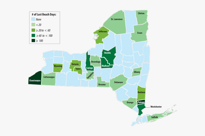 Map Of Counties With Lost Beach Days Due To Harmful - Blue Green Algae New York State, HD Png Download, Free Download