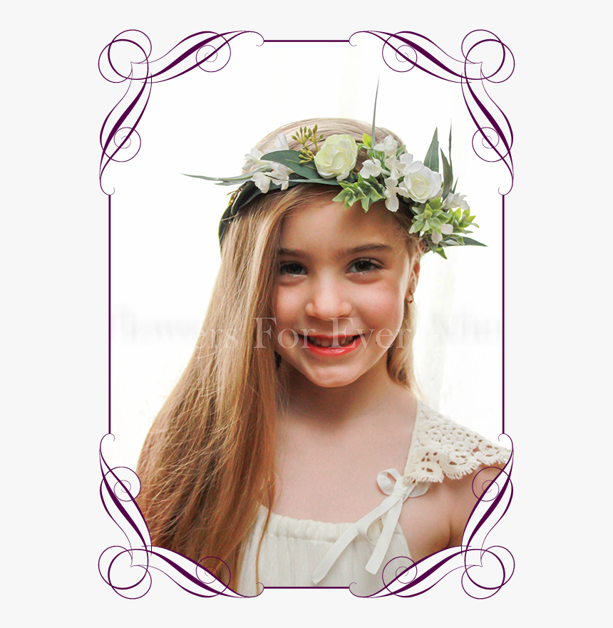 Silk Artificial White Wedding Floral Crown / Halo With - Wedding Basket For Flower Girl, HD Png Download, Free Download
