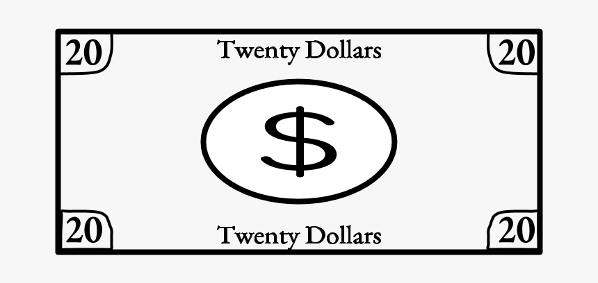 Twenty Dollar Bill, 20, Black And White - Circle, HD Png Download, Free Download