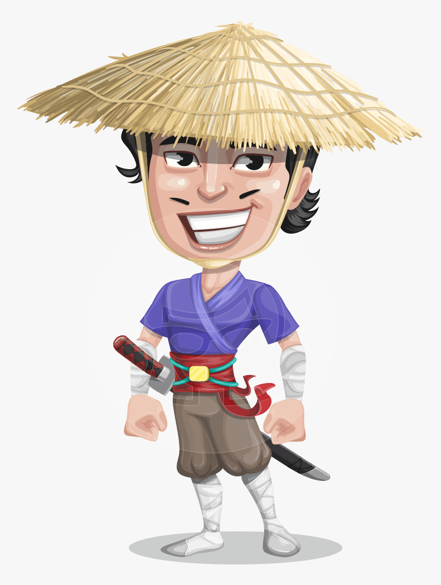 Samurai With Straw Hat Cartoon Vector Character Aka - Samurai Cartoon Character Png, Transparent Png, Free Download