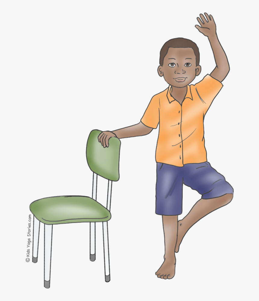 Tree Pose For Kids Using A Chair - Chair Yoga Poses Png, Transparent Png, Free Download