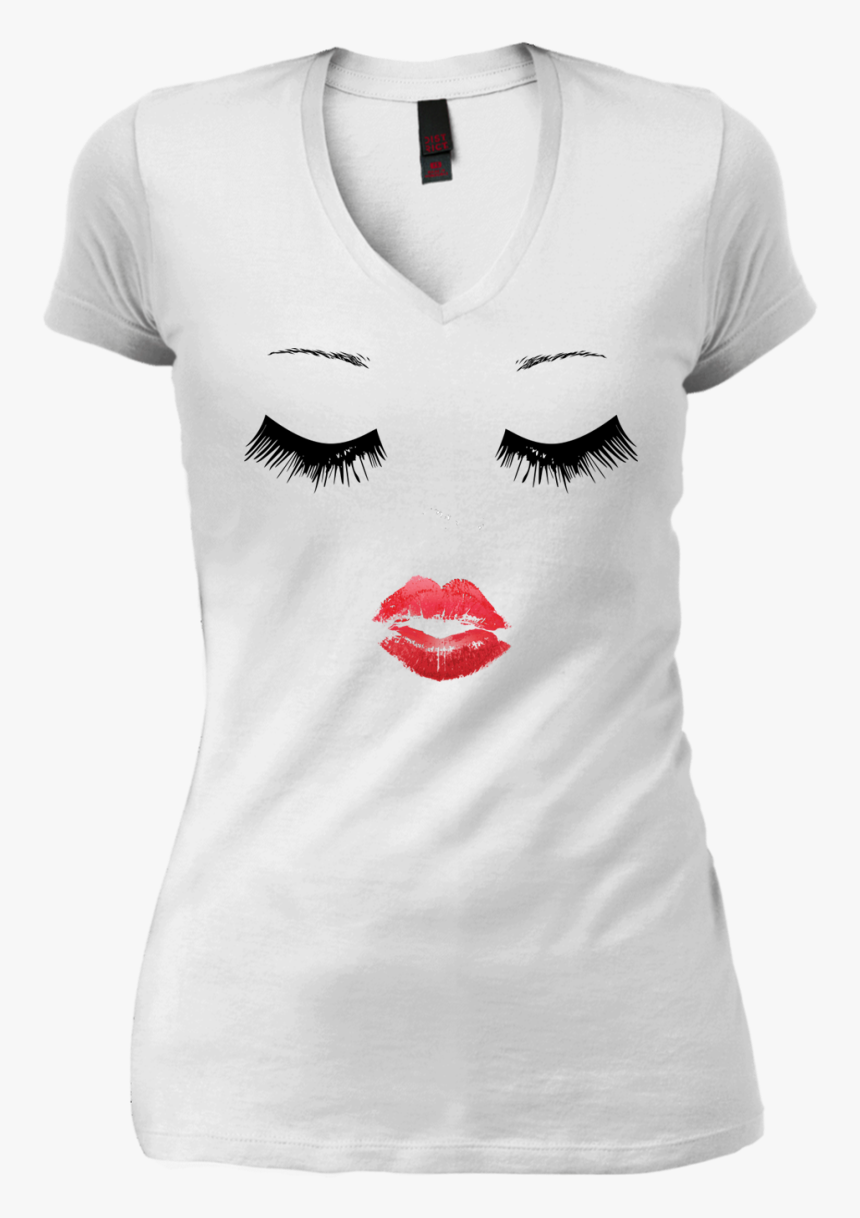 Eyelash Lip Print V-neck Tee - Sharing Is Caring Threesome, HD Png Download, Free Download