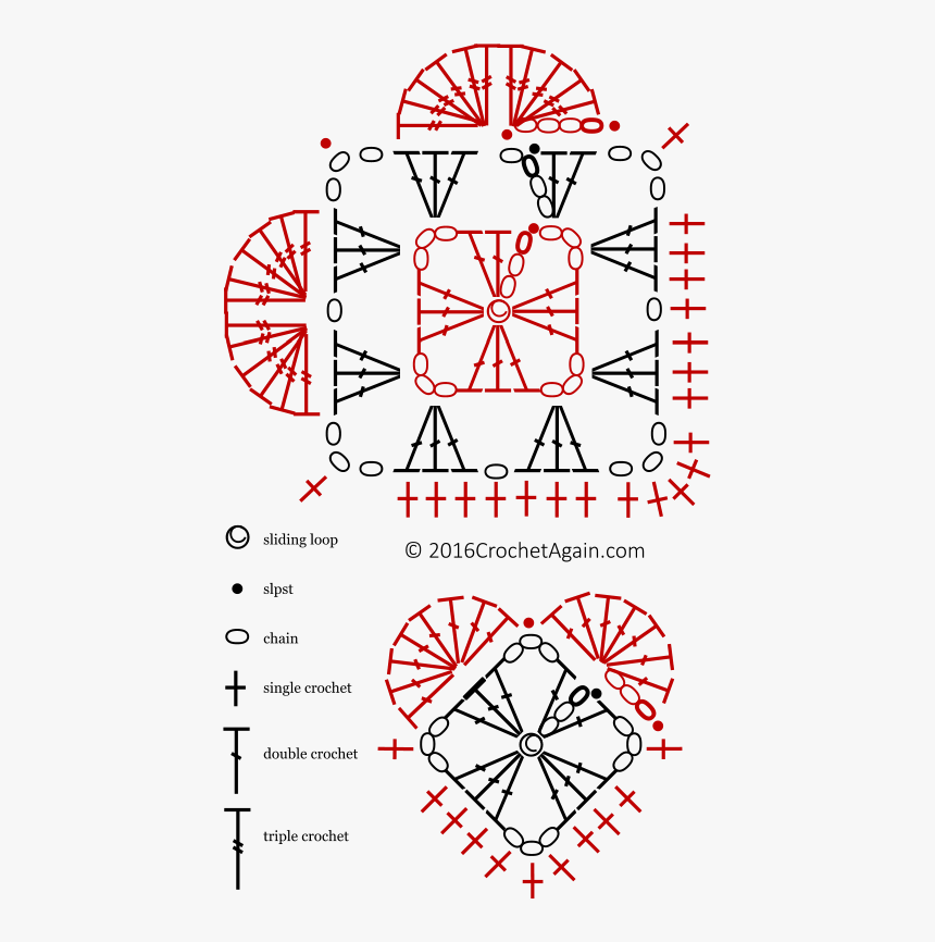 Crochet Granny Heart Diagram - Crochet Heart Pattern Diagram, HD Png Download, Free Download