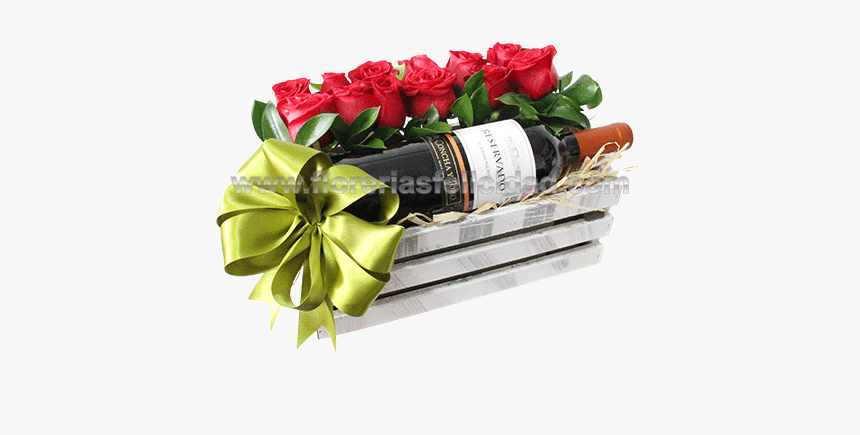 Arreglo Con 12 Rosas Rojas Y Vino - Arreglos De Flores Con Vino, HD Png Download, Free Download