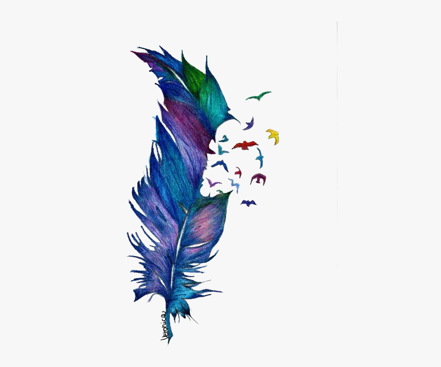 Watercolor Feather With Birds, HD Png Download, Free Download
