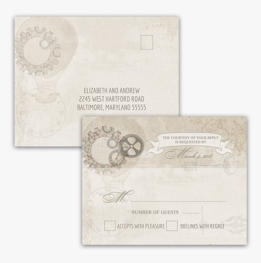 Steampunk Wedding Vintage Industrial Chic Rsvp Postcard - Letter, HD Png Download, Free Download