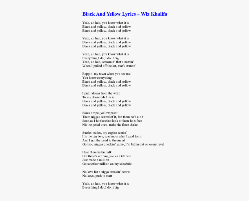 Wiz Khalifa Black And Yellow Lyrics, HD Png Download, Free Download