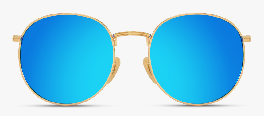 Mirror Blue Gold Frame Round Women Sunglasses, Girls - Reflection, HD Png Download, Free Download