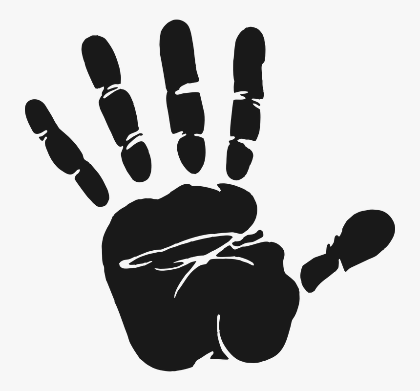 Hand, Print, Grey, Fingers, Thumbs, Stop - Hand Print Clipart Black And White, HD Png Download, Free Download