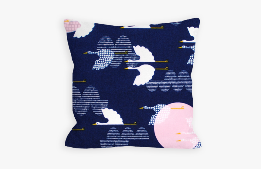 Serene Cranes Navy And White Pillow - Cushion, HD Png Download, Free Download