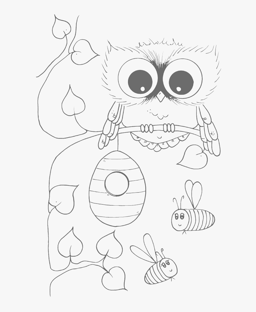 Cute Owl With Bees Coloring Pages - Cute Owl Clipart Black And White, HD Png Download, Free Download