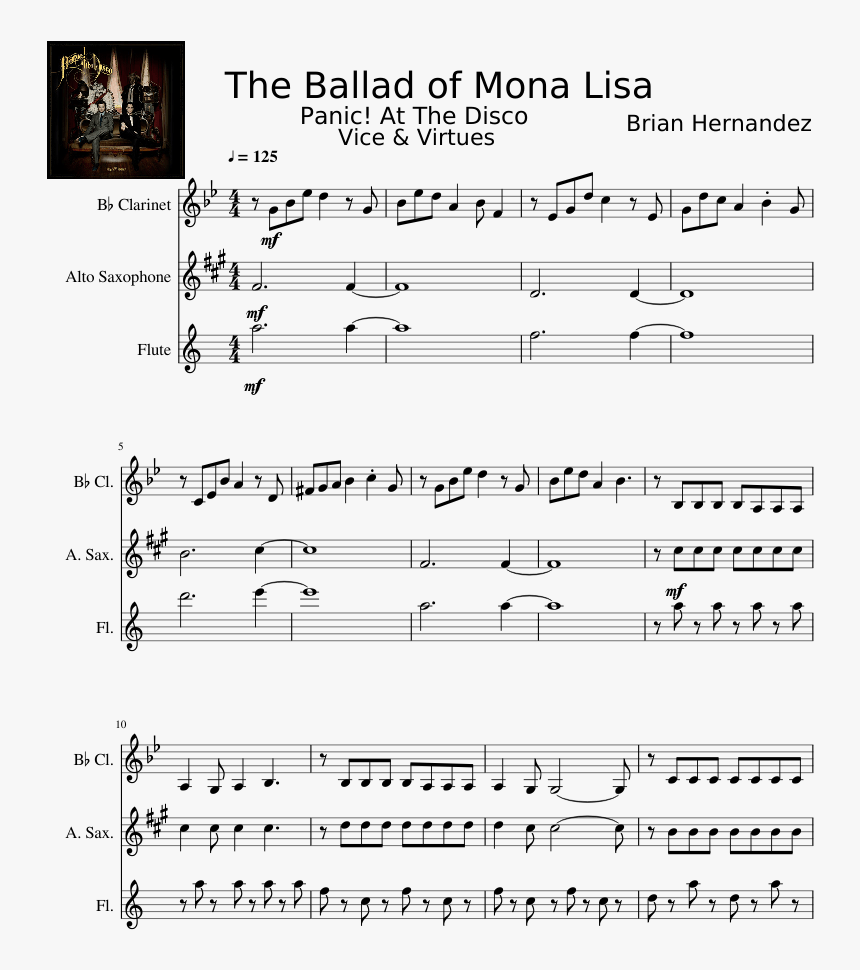 Ballad Of Mona Lisa Clarinet Sheet Music, HD Png Download, Free Download