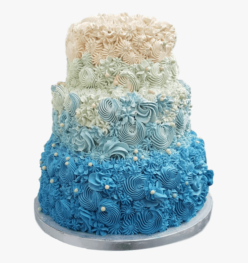 Ombré Blue Buttercream Swirl Wedding Cake - Ombre Blue Flower Cake, HD Png Download, Free Download