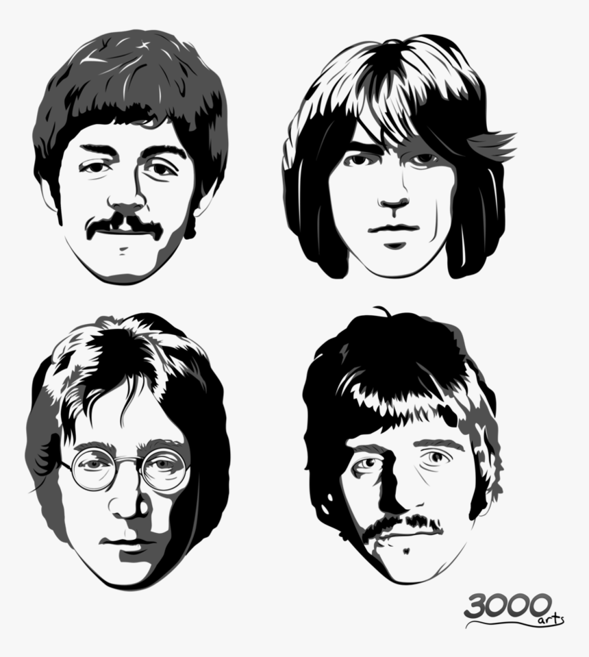 Beatles Png Free Download - Beatles Faces Black And White, Transparent Png, Free Download