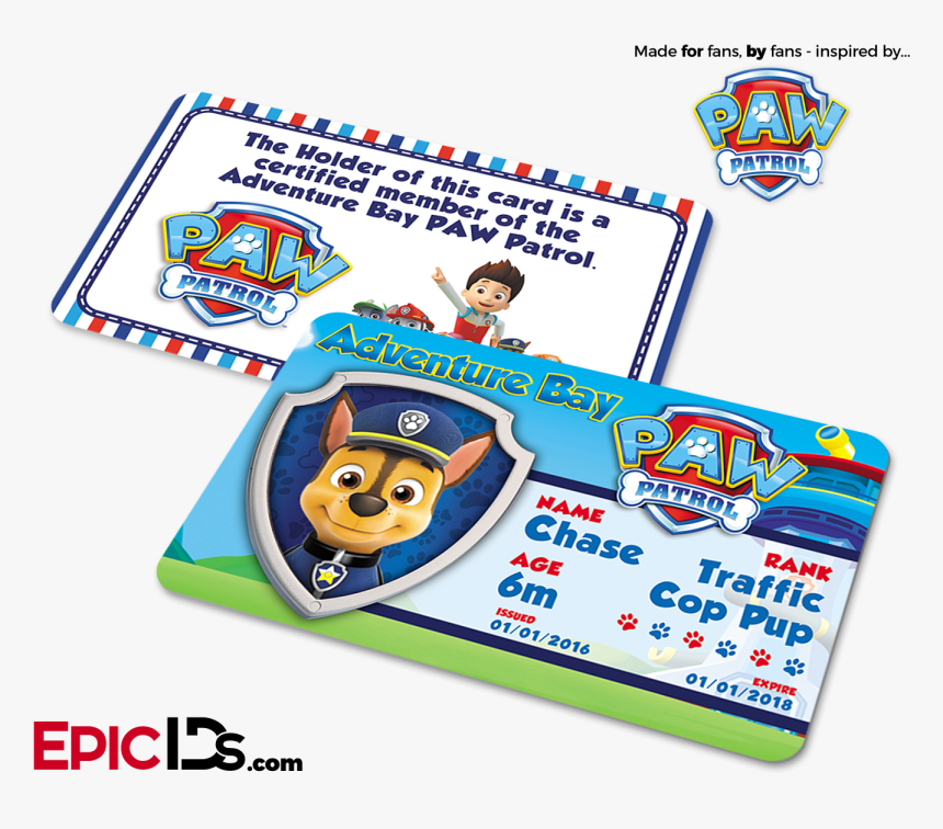 Paw Patrol Inspired Adventure Bay Paw Patrol Id Card - Paw Patrol Birthday Souvenirs, HD Png Download, Free Download