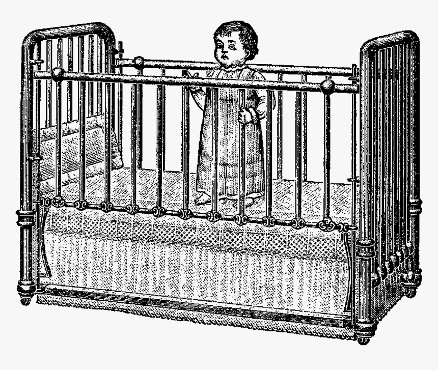 Antique Images Free Digital - Baby In A Cot Clipart Black And White, HD Png Download, Free Download