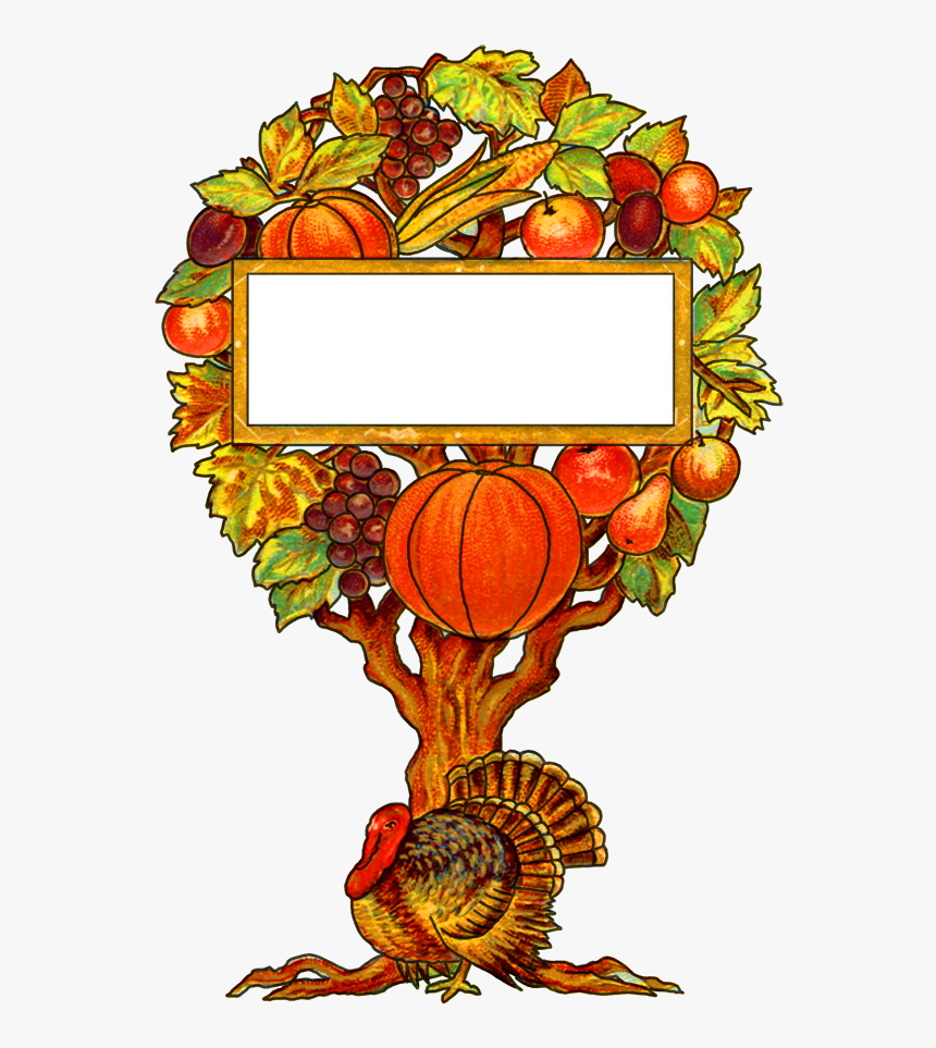 Thanksgiving Tree With Turkey And Fruits - Fall Vintage Thanksgiving, HD Png Download, Free Download