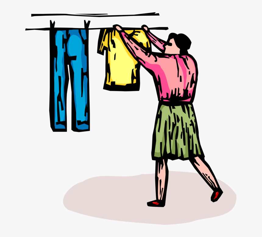 Vector Illustration Of Woman Hangs Clean Clothes To, HD Png Download, Free Download