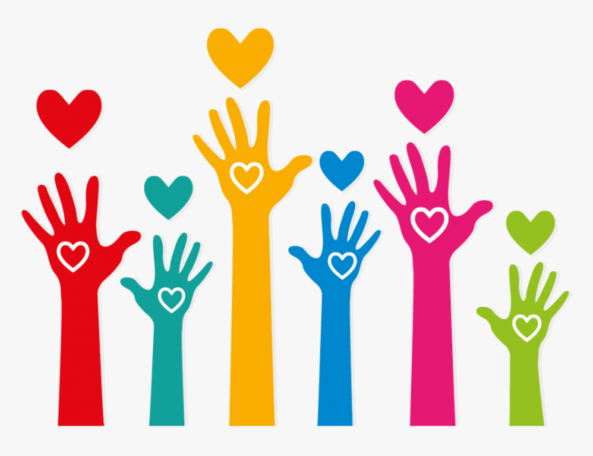 Handed family. Рука символ. Волонтер на прозрачном фоне. Разноцветные руки. Благотворительность фон.