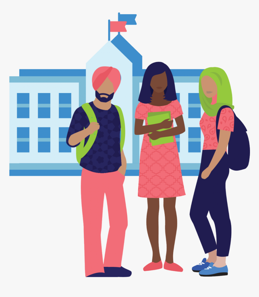 Drawing Of Students In Front Of School - Illustration, HD Png Download, Free Download
