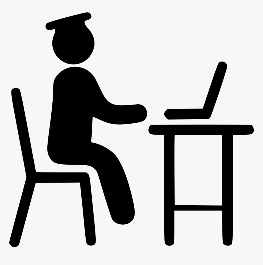 Studying On Laptop - Studying Clipart Black And White, HD Png Download, Free Download