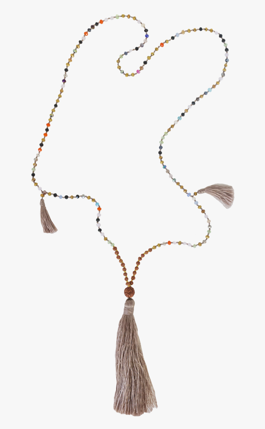 Mala With 3 Mauve Tassels Glass Beads And Rudraksha - Necklace, HD Png Download, Free Download