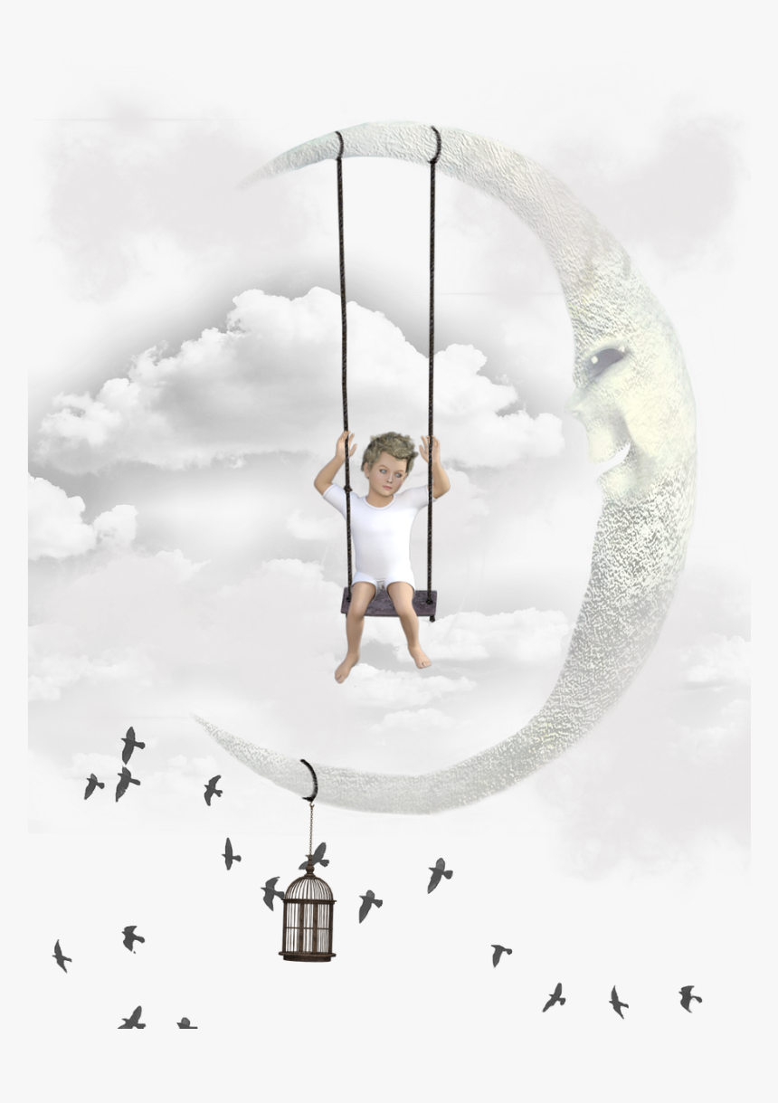 Transparent Night Clouds Png - Child Swinging From Moon, Png Download, Free Download