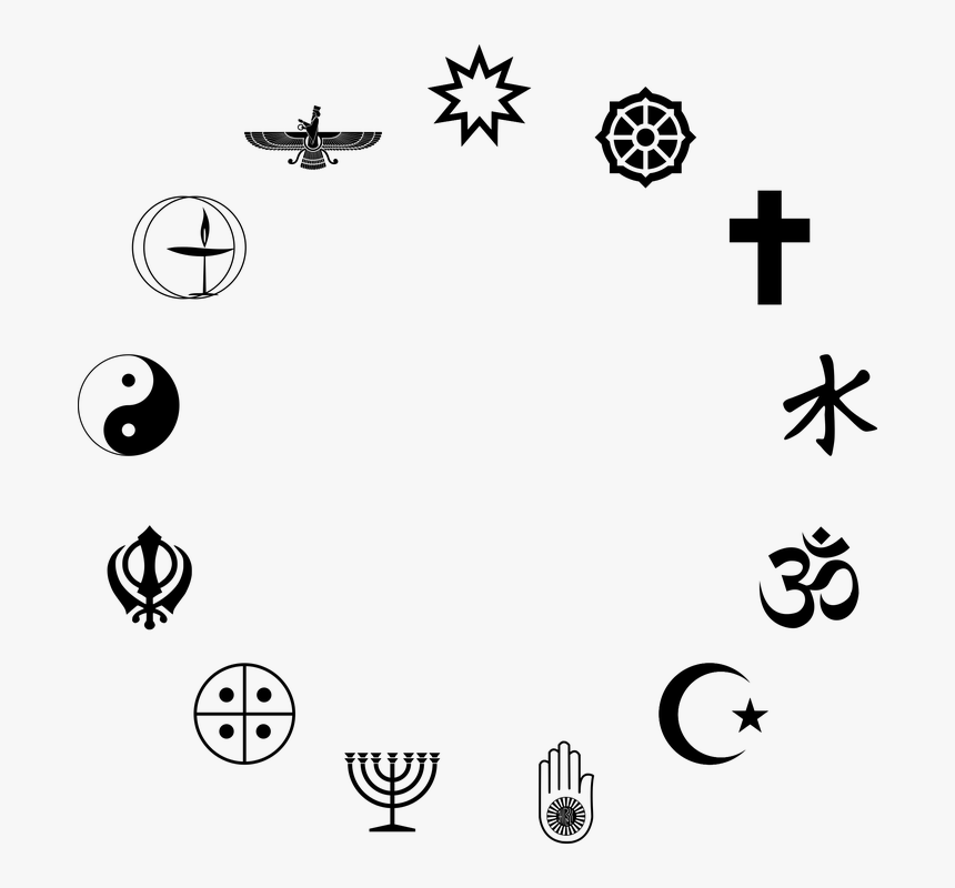 Silhouette, Black, Religion, Ethics, Morals, Symbols - Circle Of Religious Symbols, HD Png Download, Free Download