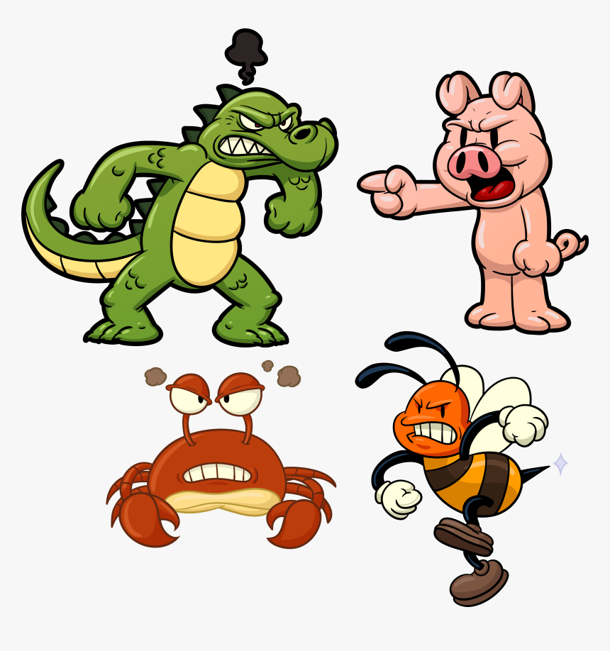 Cute Animals Angry Bee Honey Crocodile Vector Clipart - Animal Angry Cliparts, HD Png Download, Free Download