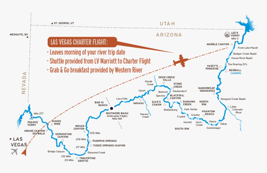Map Of Flight To Marble Canyon - Rafting Map Colorado River, HD Png Download, Free Download