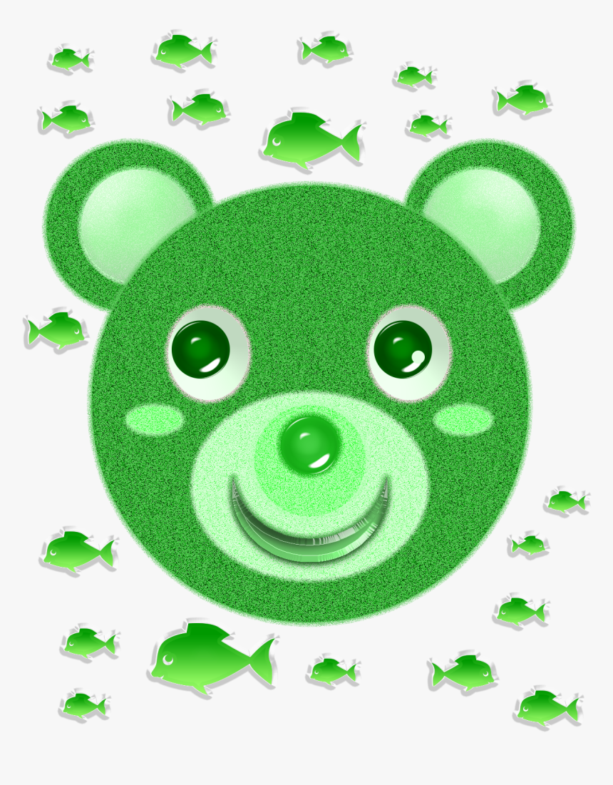 Green Bear Face And Fish - Face Green Bear Cartoon, HD Png Download, Free Download