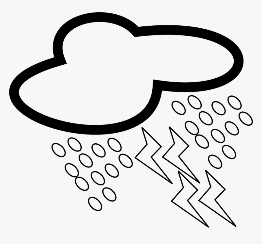 Cloud, Lightning, Weather, Rain, Storm, Thunder, Hail - Storm Clipart Black And White, HD Png Download, Free Download