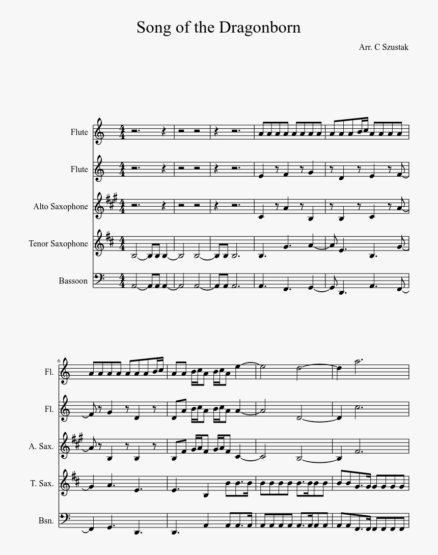 Song Of The Dragonborn Sheet Music Composed By Arr - California Dreamin Alto Sax, HD Png Download, Free Download